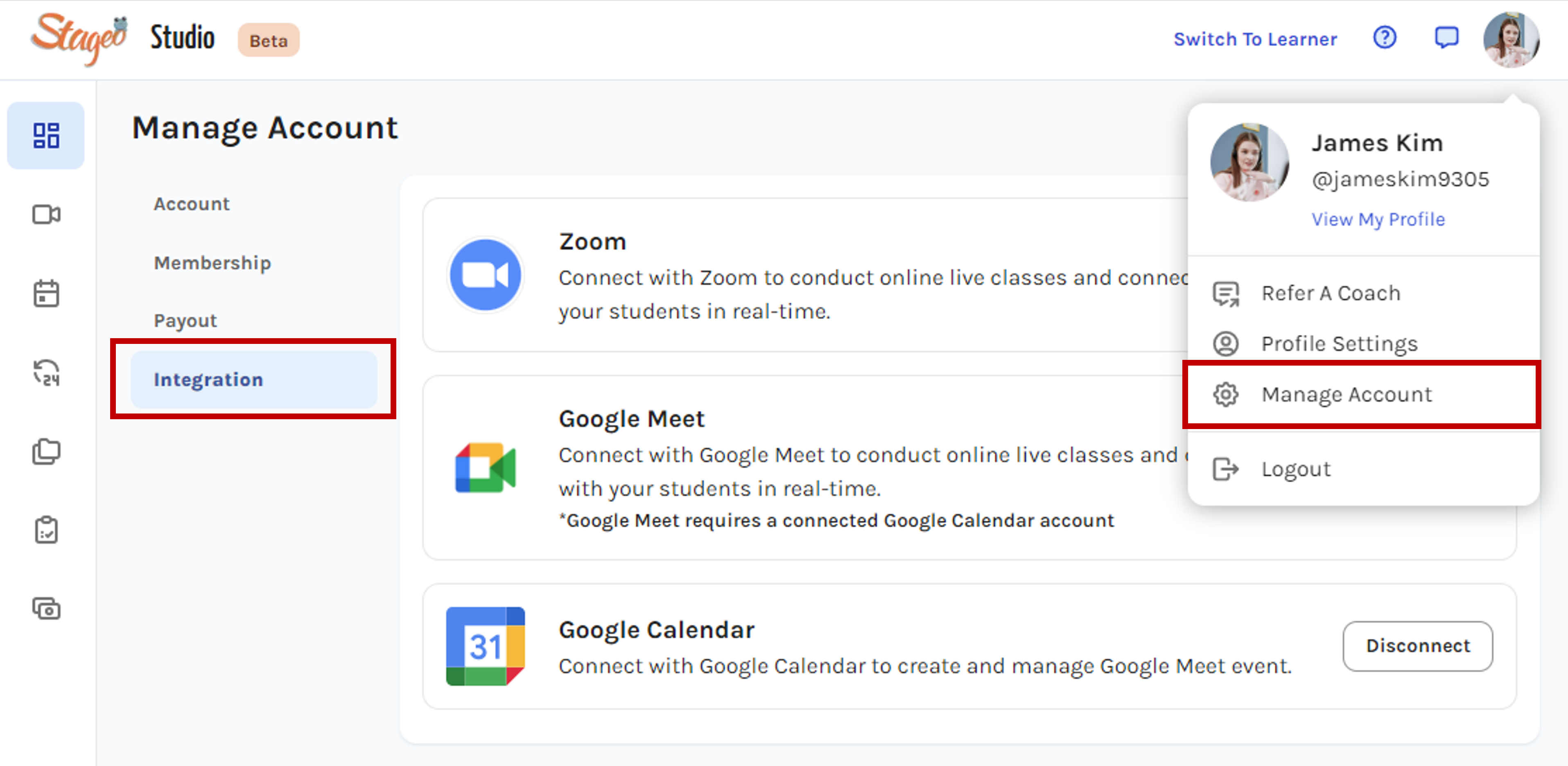 Zoom integration page